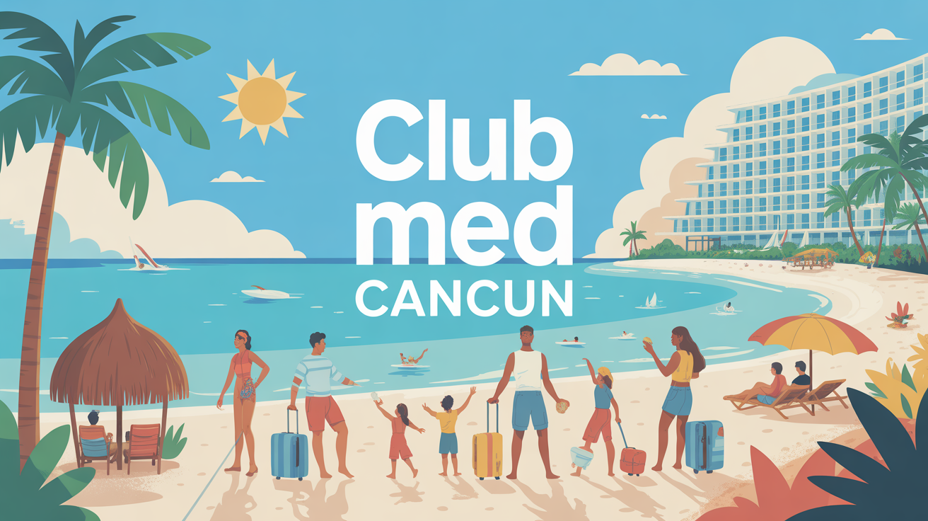 Illustration plage tropicale Club Med Cancun familles enfants