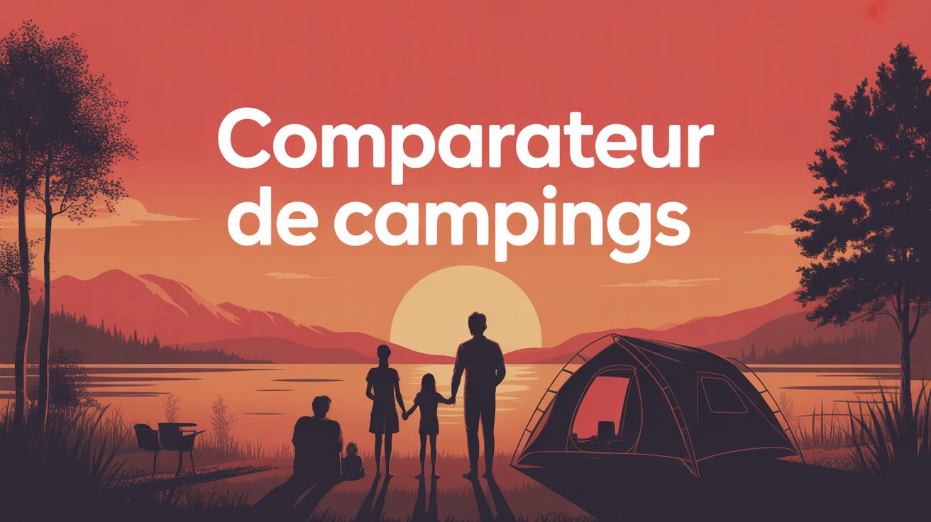 Paysage vacances avec famille devant tente moderne, comparateur de campings
