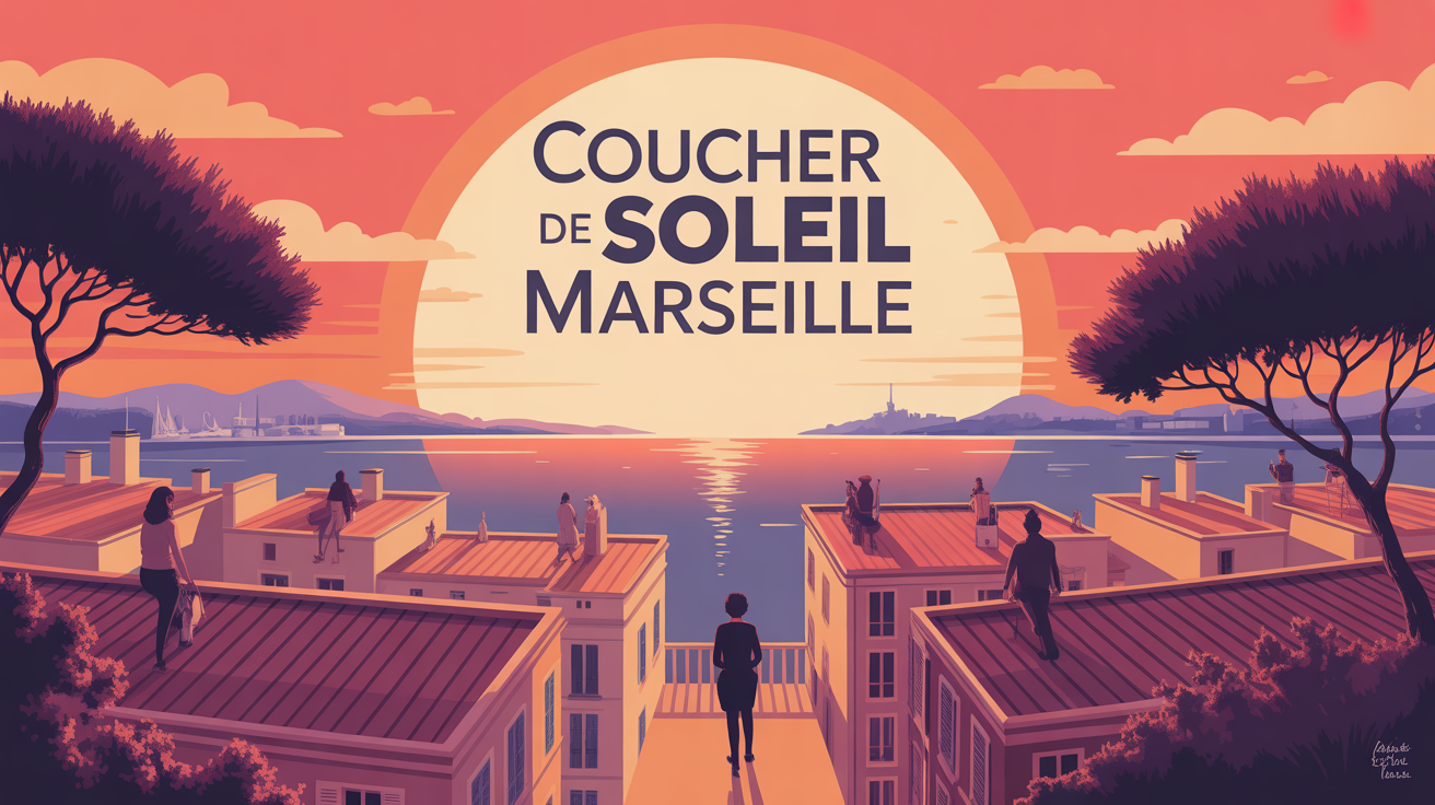 Panorama coucher de soleil Marseille vue mer toits