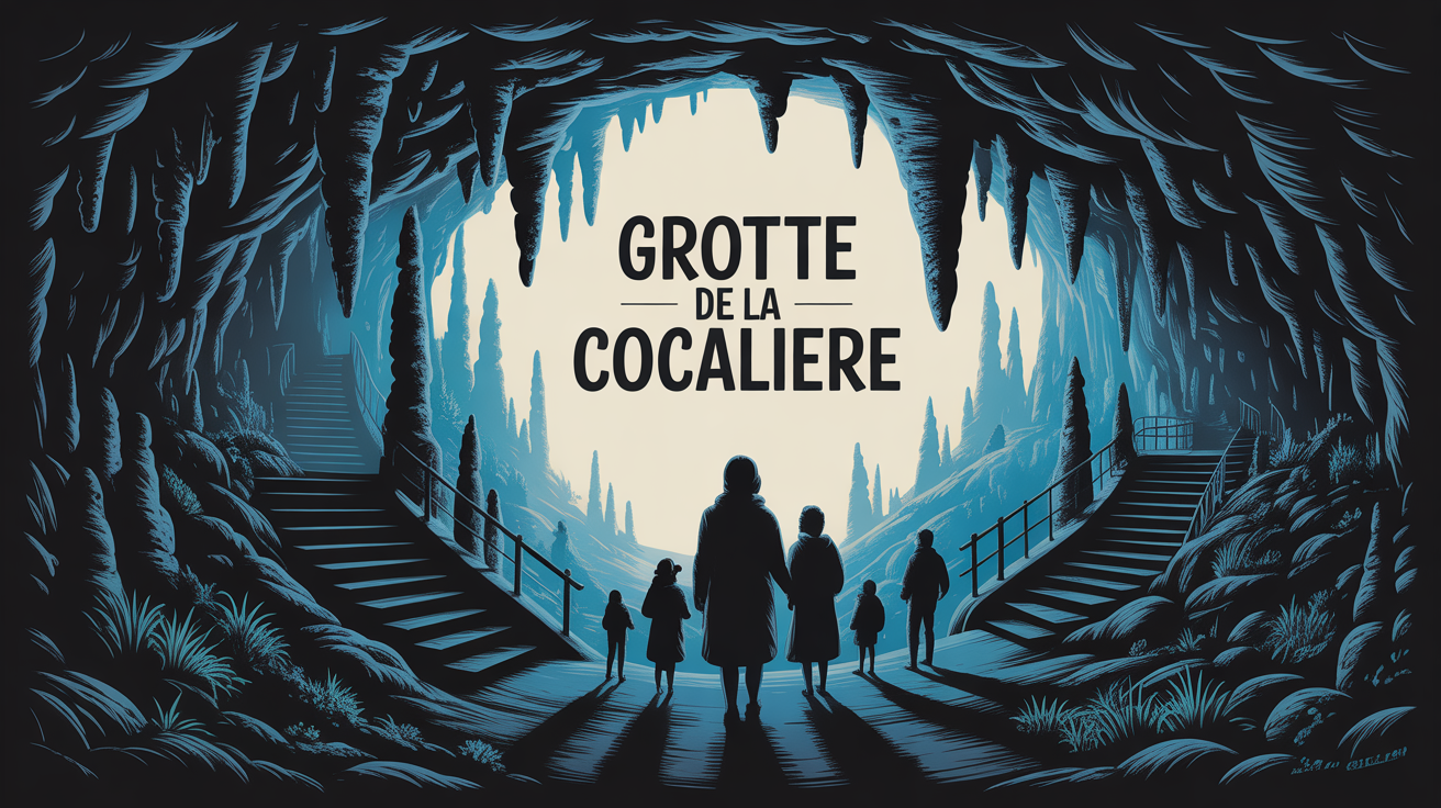 Grotte de la Cocaliere, famille dans grotte, stalactites