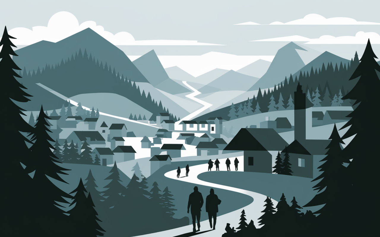 Vue stylisée Hallstatt matin itinéraire calme