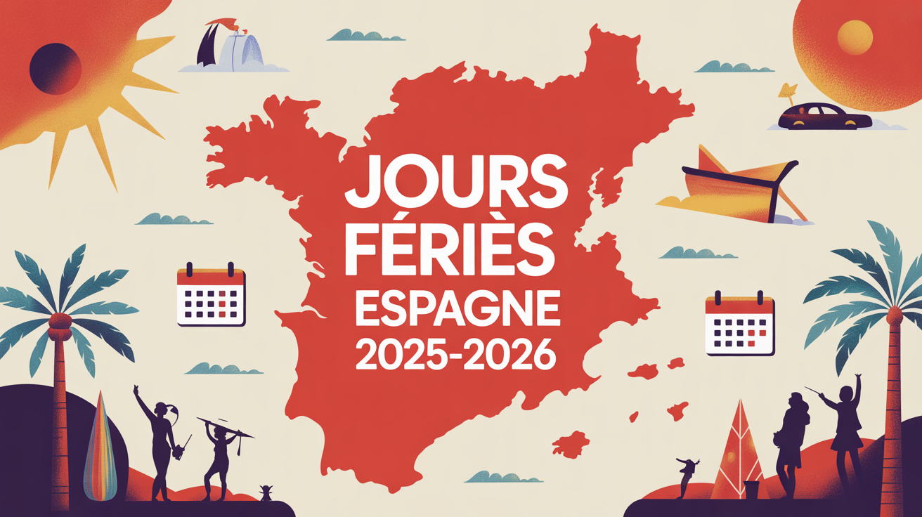 Illustration carte Espagne jours fériés 2025 2026