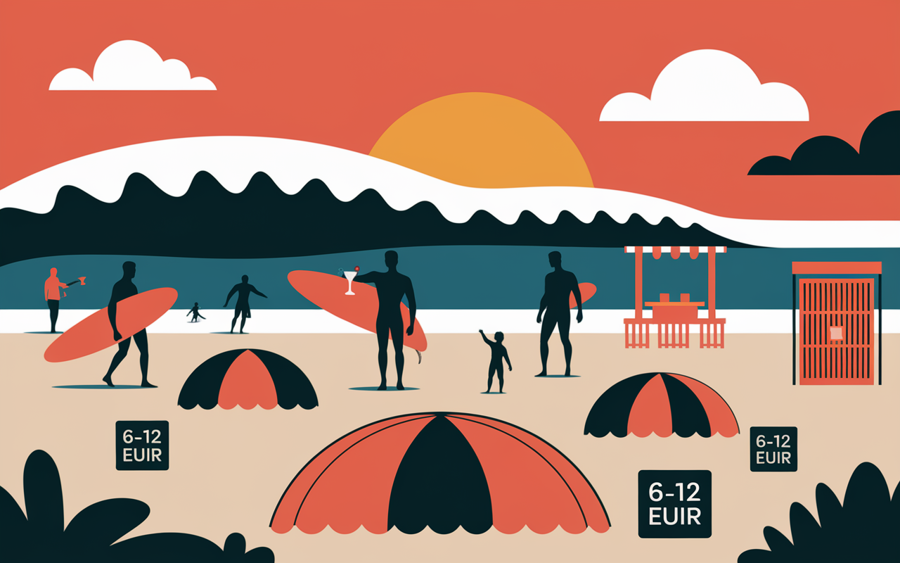Plage Seminyak beach clubs, surfeurs et sunset ambiance Bali