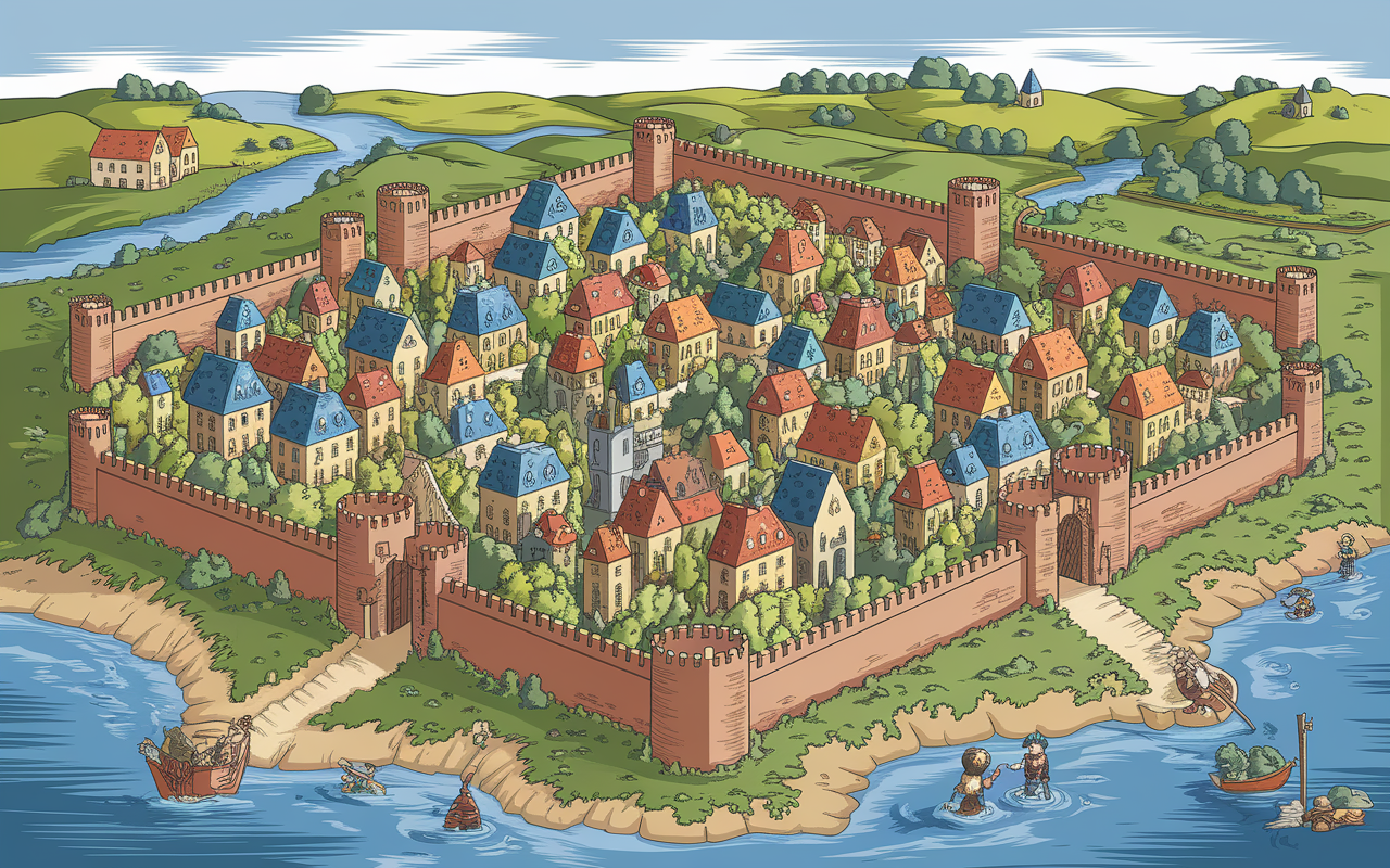 plan ville medievale cite europeenne remparts ruelles