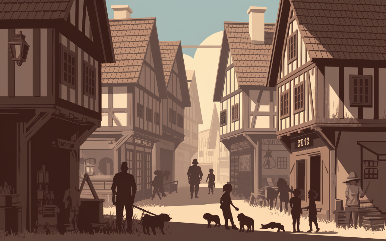 rue ville medievale marche artisans maisons matin