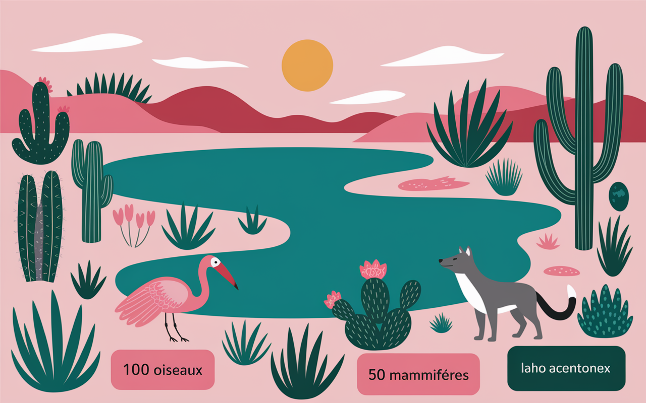 lagune attacama flamants vigognes cactus faune