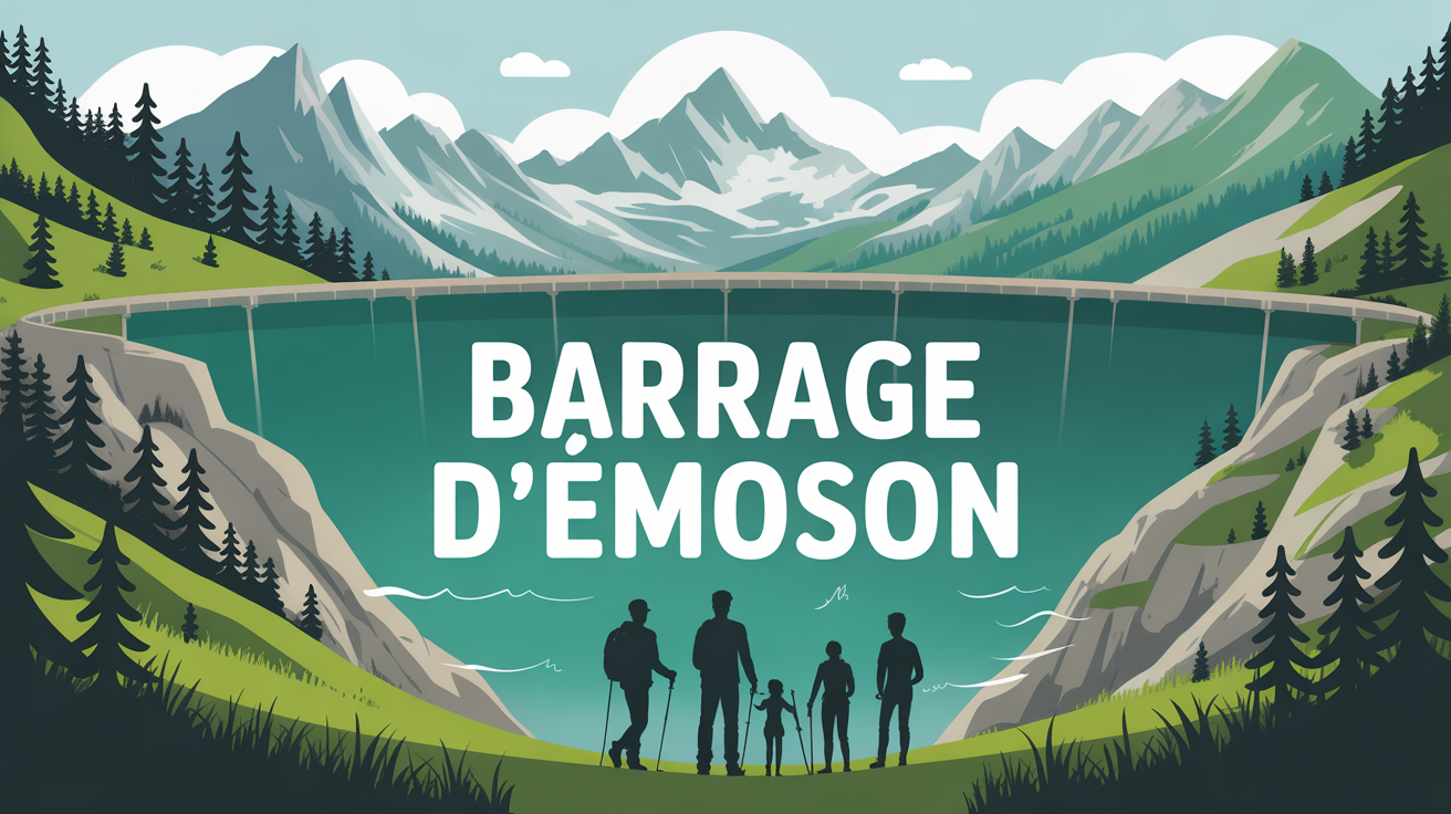 illustration stylisee barrage d'emosson lac vert montagnes