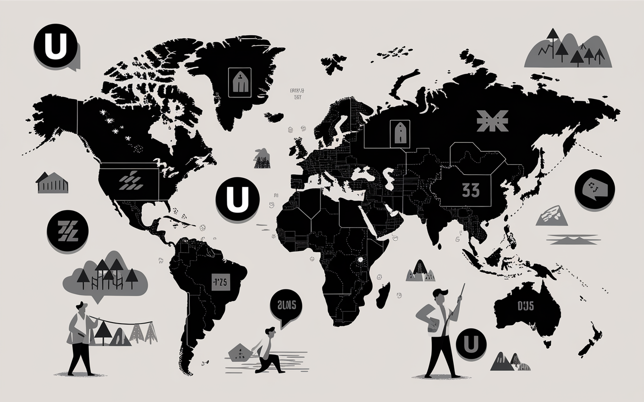 carte ville en u panneaux continents