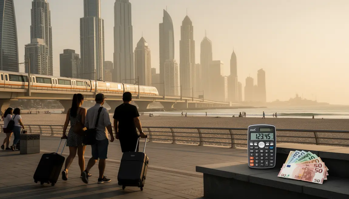 Vue économique Dubaï, plage, métro, voyageurs