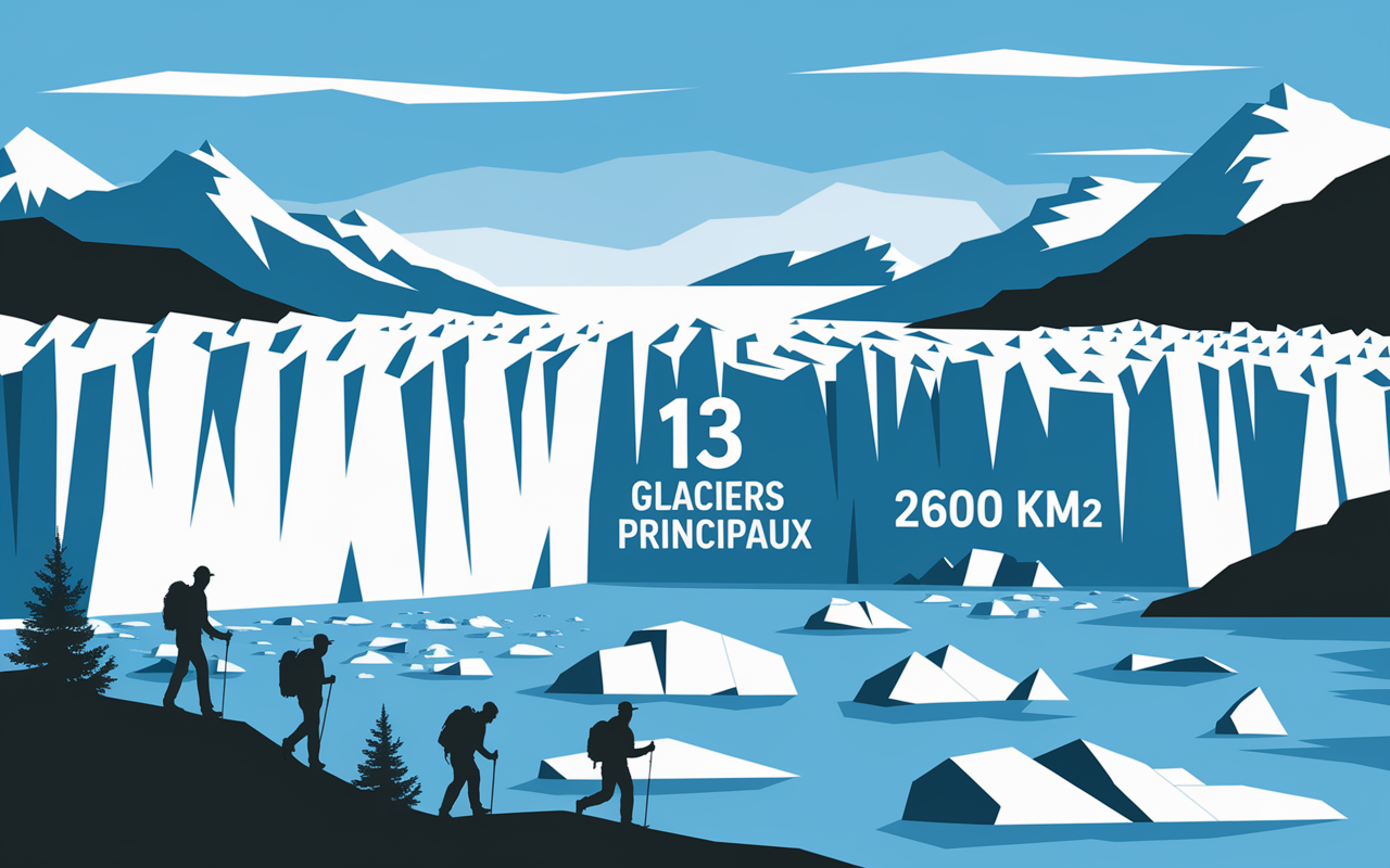 Panorama glaciers Patagonie avec chiffres