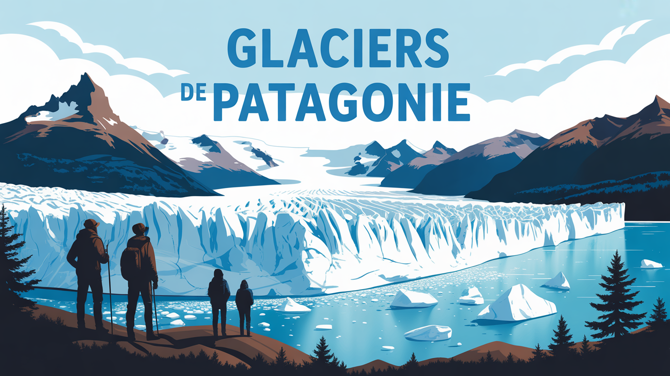 Vaste paysage de glaciers Patagonie stylise