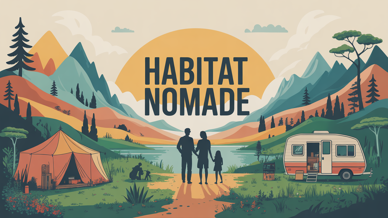 Habitat nomades : paysage stylise et familles