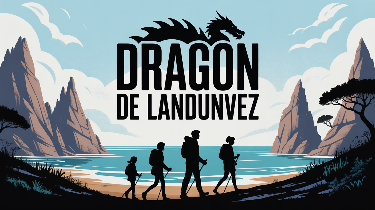 illustration le dragon de landunvez, familles sur sentier côtier