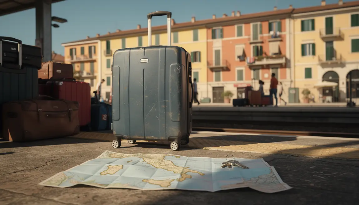 valise devant immeuble coloré en italie mobilité estivale