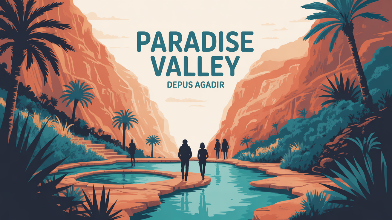 paradise valley agadir illustration gorge palmiers piscine