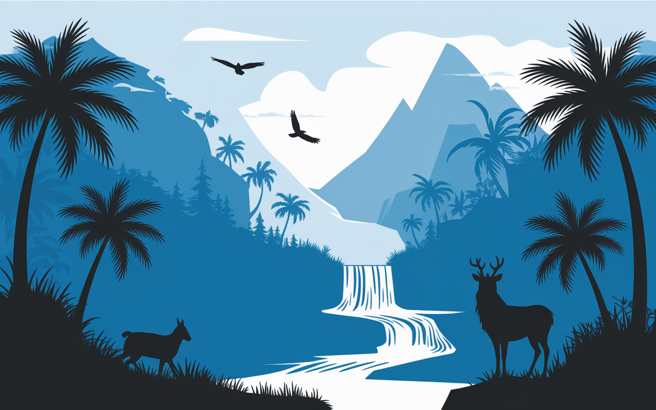 paradise valley agadir illustration montagne palmiers cascades