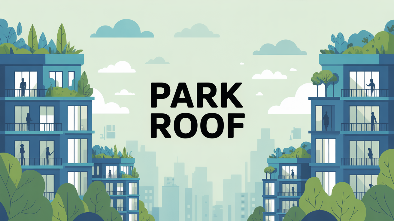 illustration park roof immeubles verdoyants