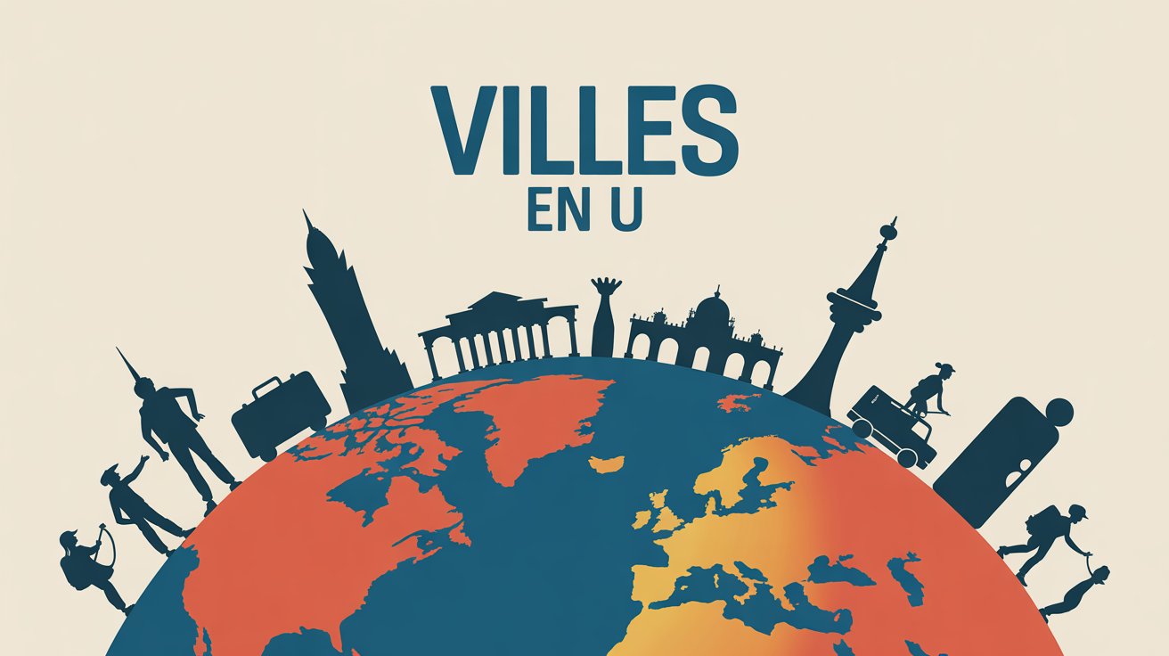 illustration ville en u planisphere colorée