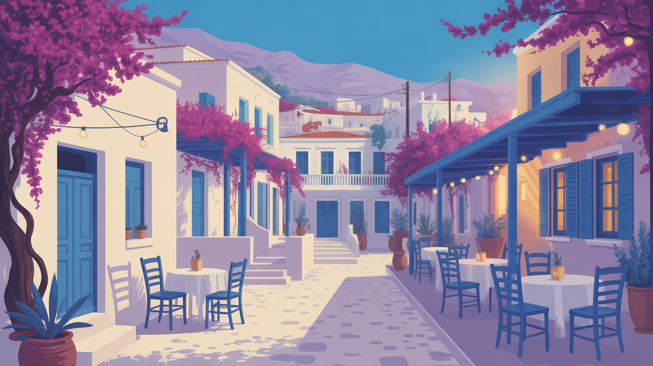 Santorini Mesaria illustration stylisée village central