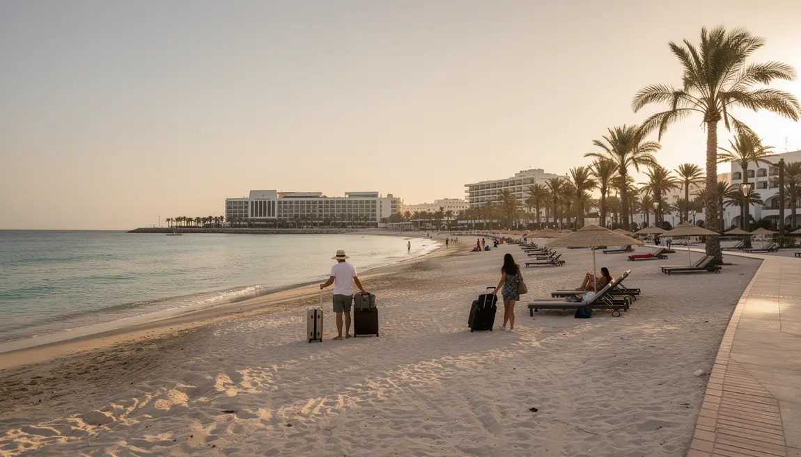 Voyageurs sur plage tunisienne tout compris
