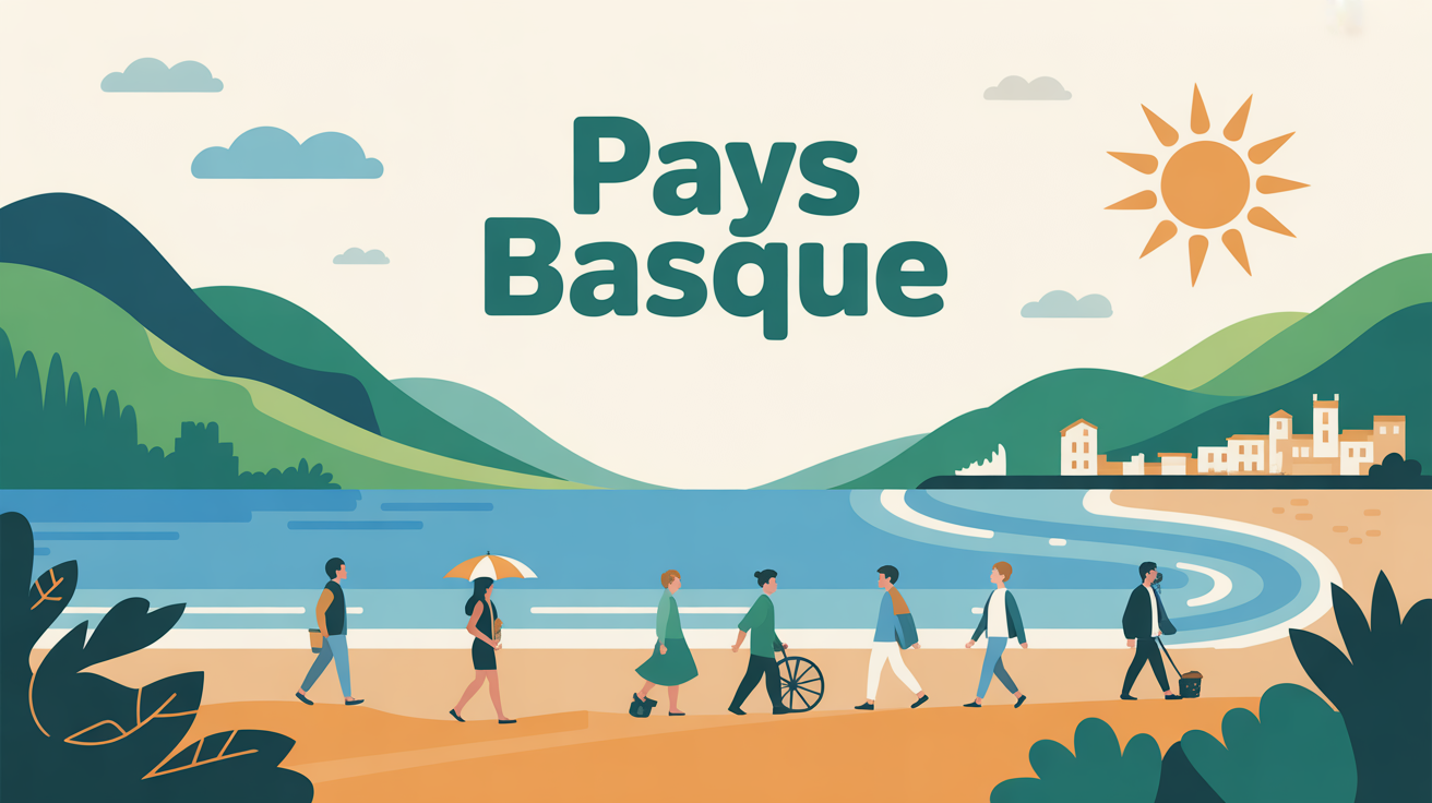 Ville du pays basque stylisee montagne plage