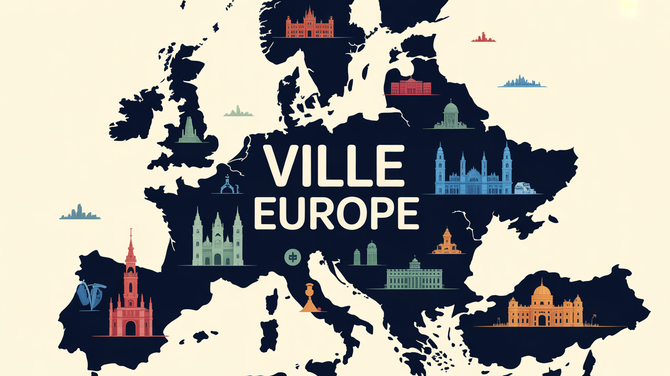 Carte stylisée ville europe avec symboles voyage