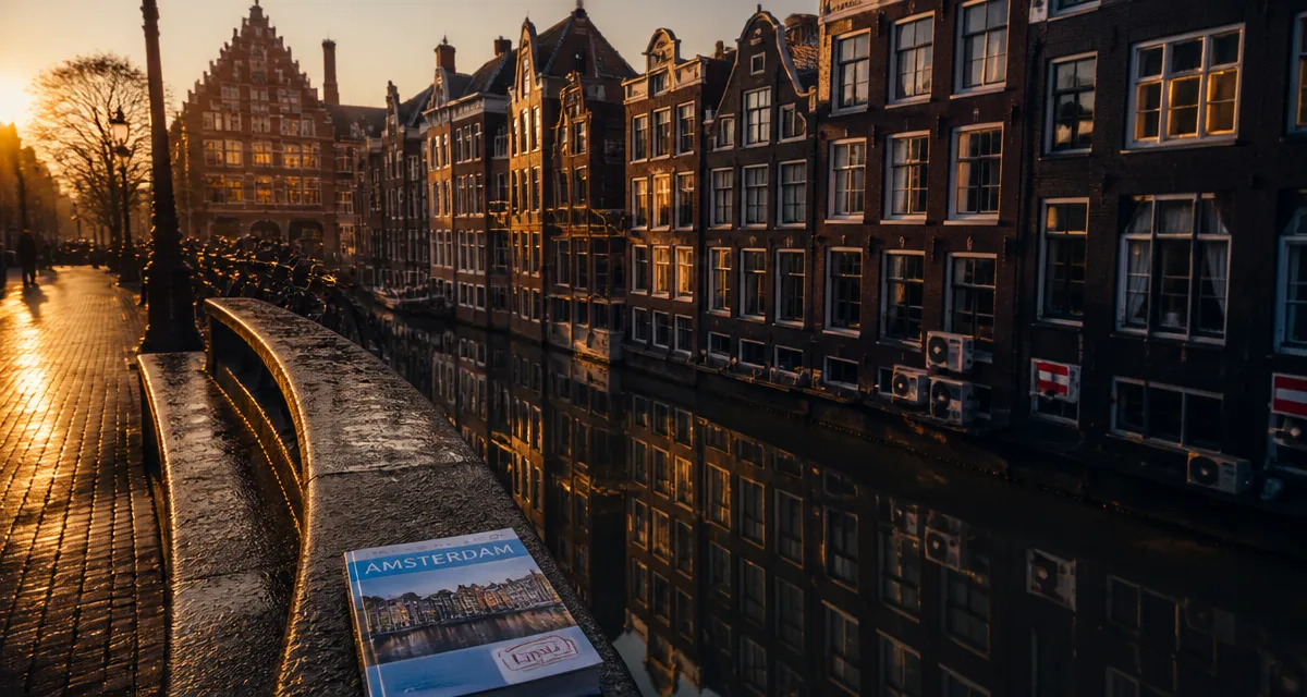 Plus belles capitales d europe : Amsterdam au crépuscule, canal et maisons.