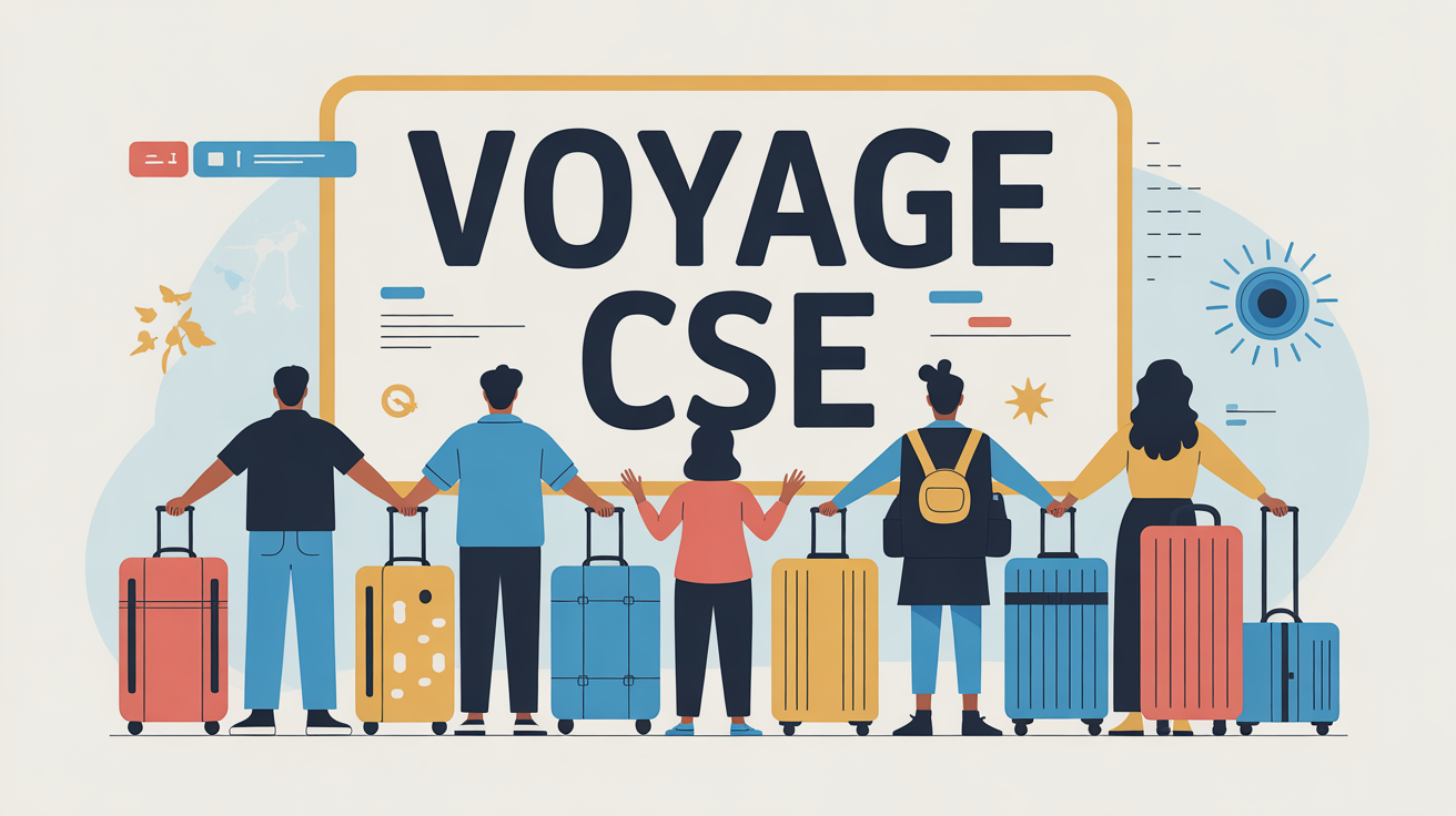Voyage CSE : silhouettes organisant un départ groupé