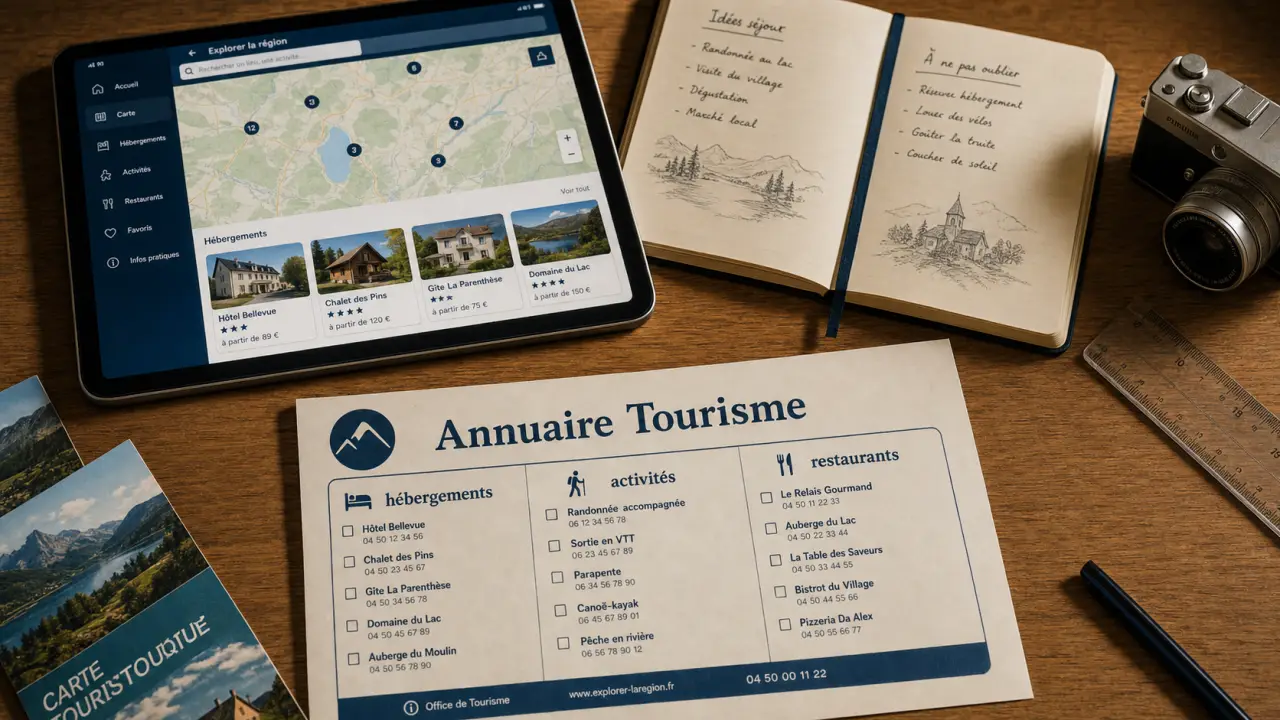 Annuaire tourisme avec cartes et filtres, fiches vérifiées pour comparer.