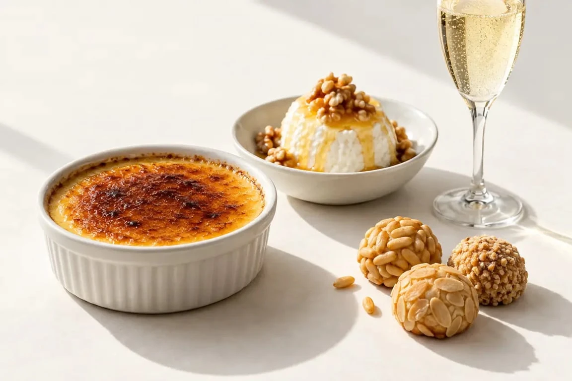 Spécialité Barcelone : crema catalana, mel i mató, panellets et cava