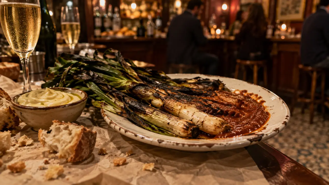 Spécialité barcelone : calçots romesco au Born, aïoli
